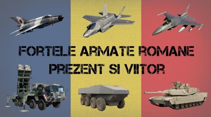 echipamente militare avion mig-21 avion f-35 avion f-16 sistem de rachete patriot transportor tbt 8x8 tanc m1 abrams cu drapelul romaniei pe fundal