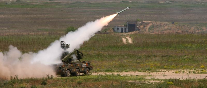 Romanian 9K33 Osa surface-to-air missile system fires a missile