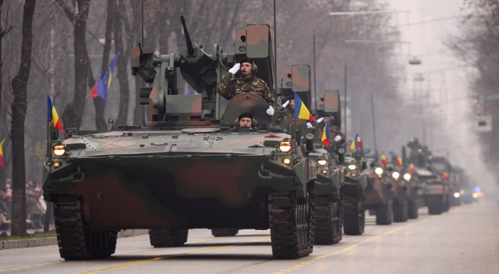 column of romanian mli-84m infantry fighting vehicles