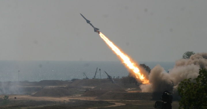 Missile launch by a Romanian S-75 Volhov surface-to-air missile system